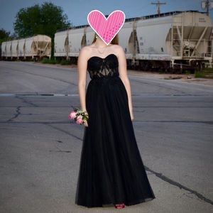 Black Pattern  Lace-Up Back Illusion Corset Ball Gown Size 1